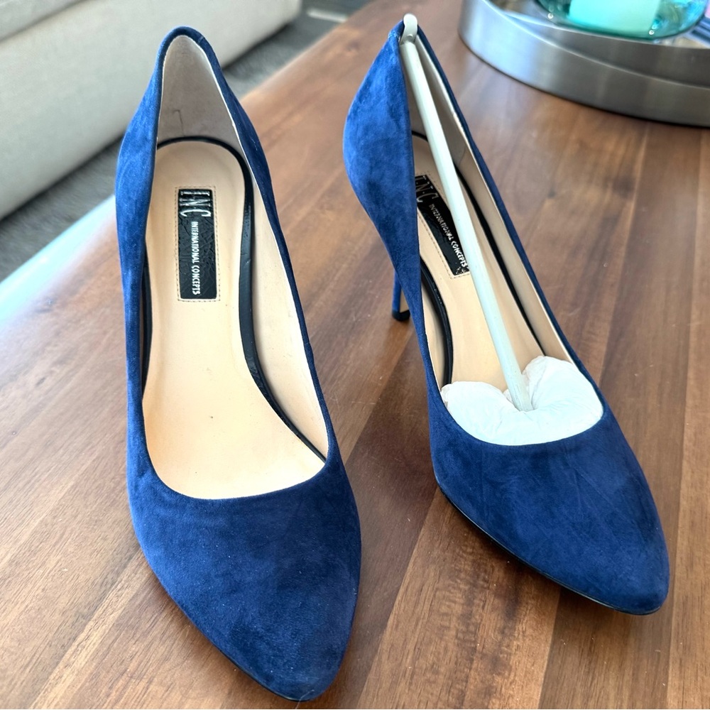 INC International Concepts Navy Suede Pointed Toe Heels - Picture 4 of 11